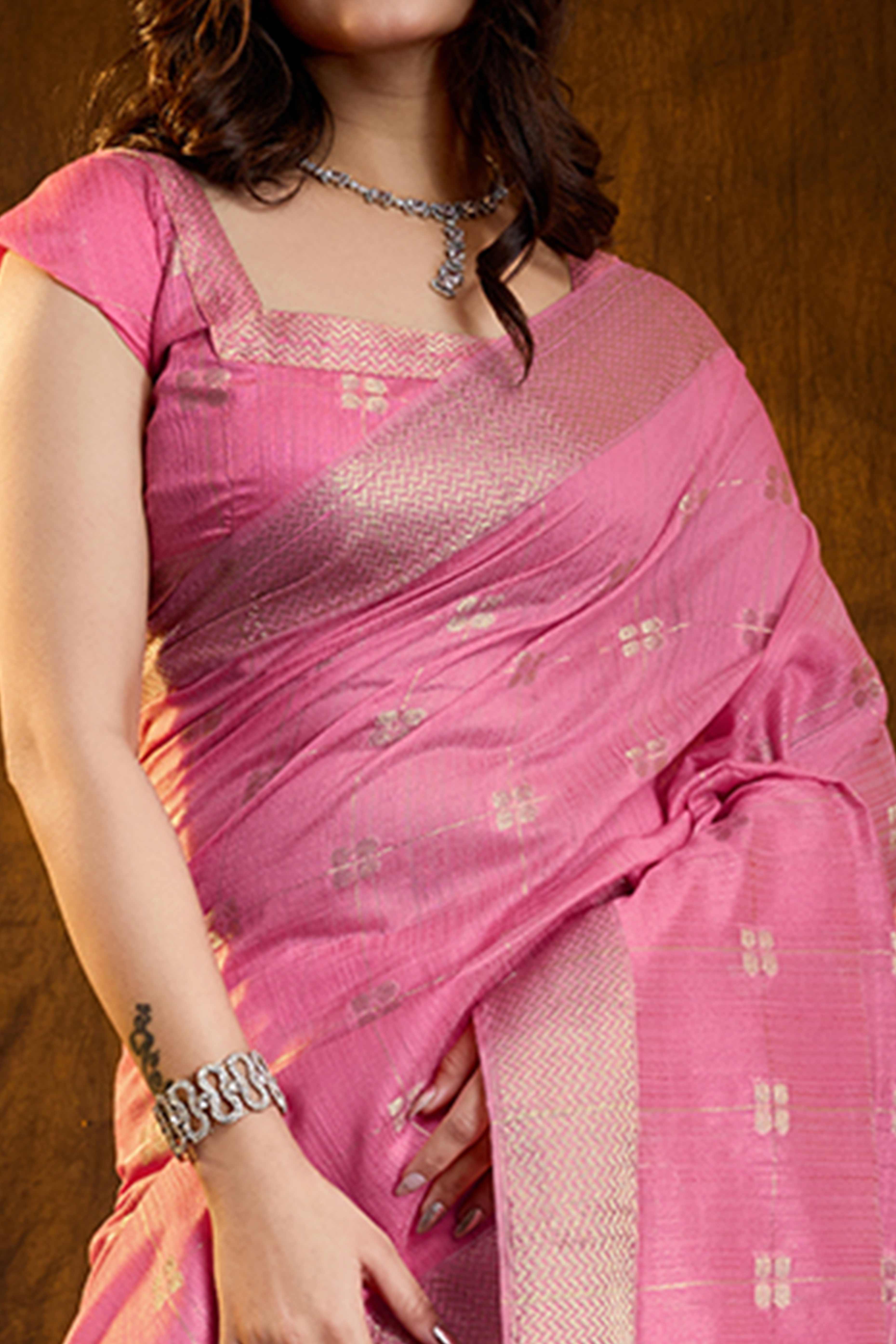 Pink Zari Woven Saree in Lustrous Cotton Silk Fabric