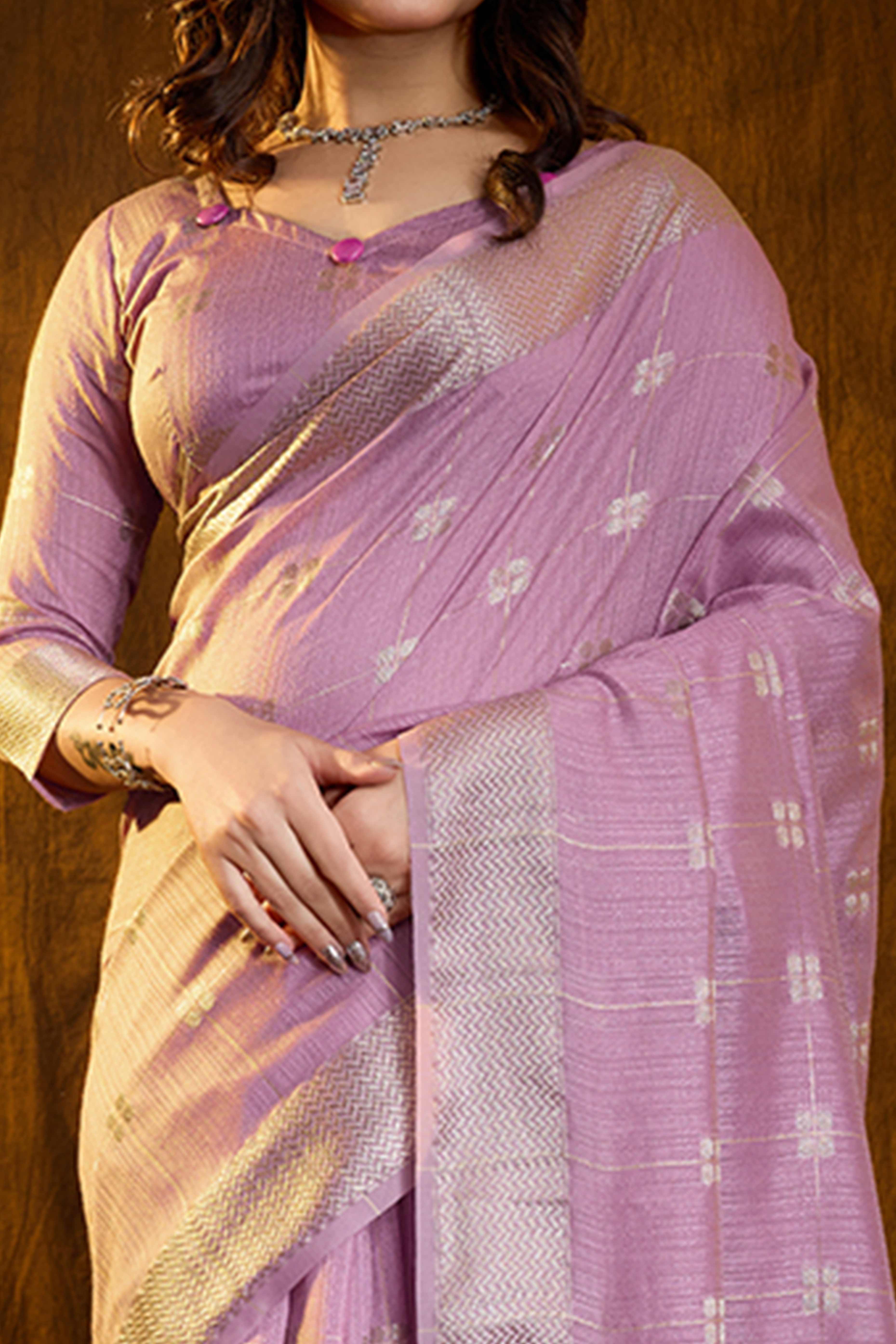 Purple Zari Woven Saree in Lustrous Cotton Silk Fabric