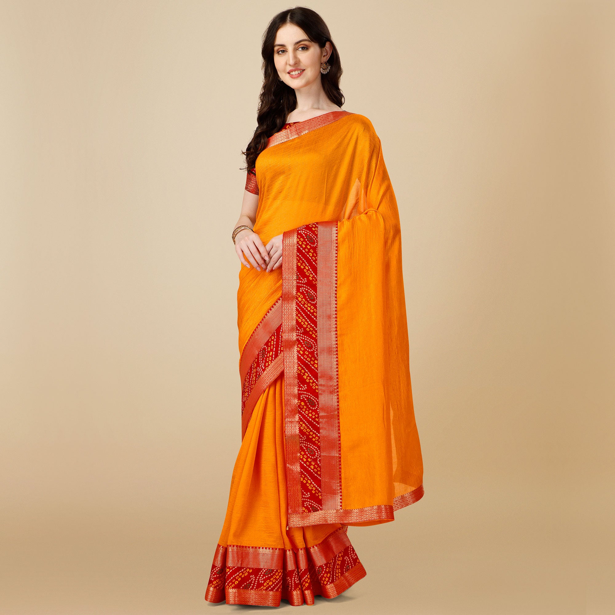 Yellow Solid Vichitra Silk Saree