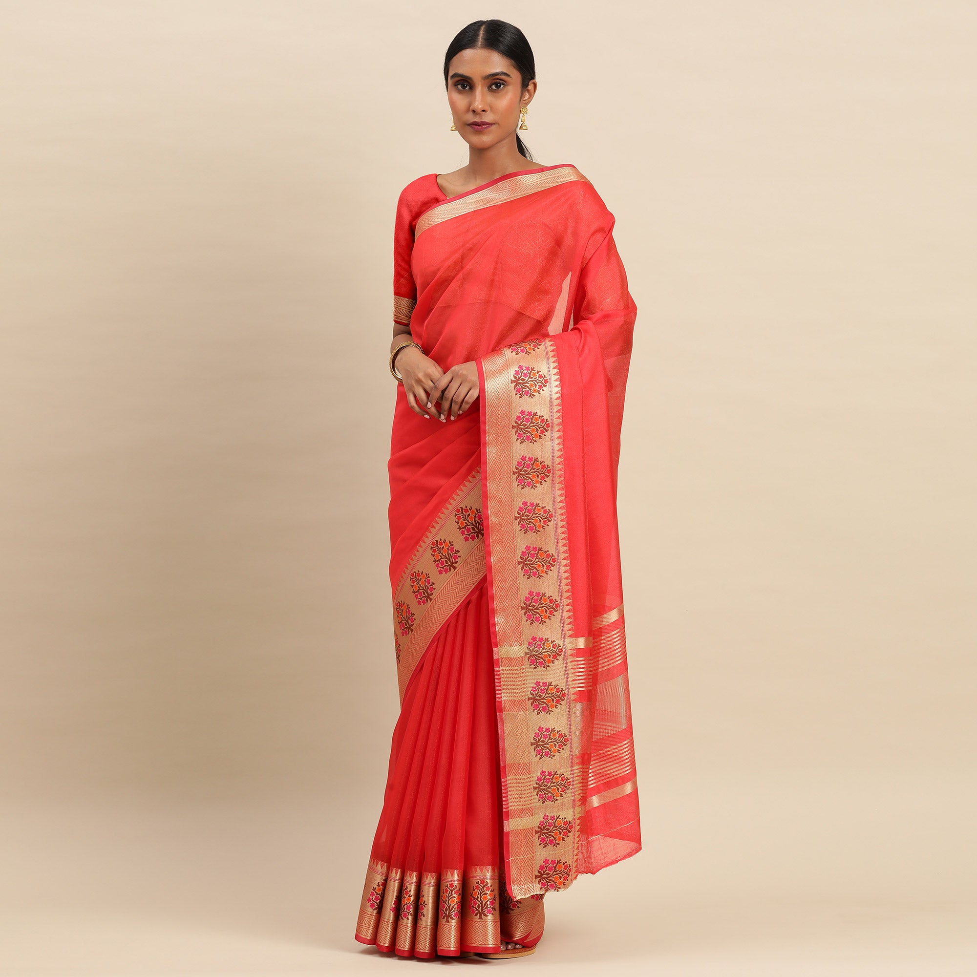 Red Woven Organza Saree