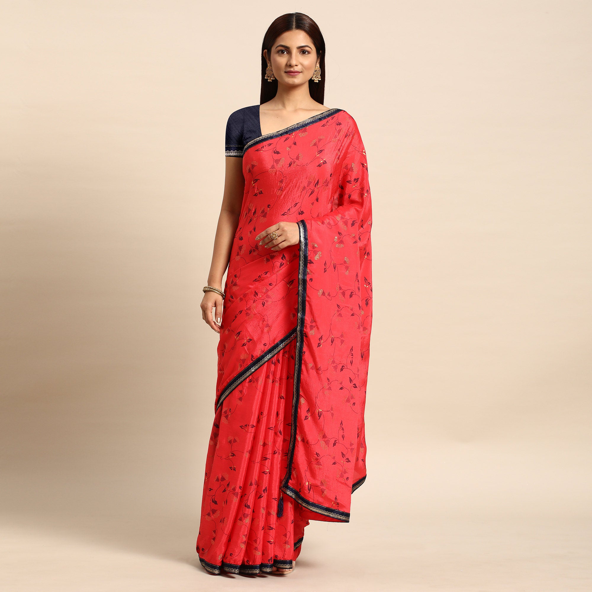 Pink Foil Printed Chiffon Saree