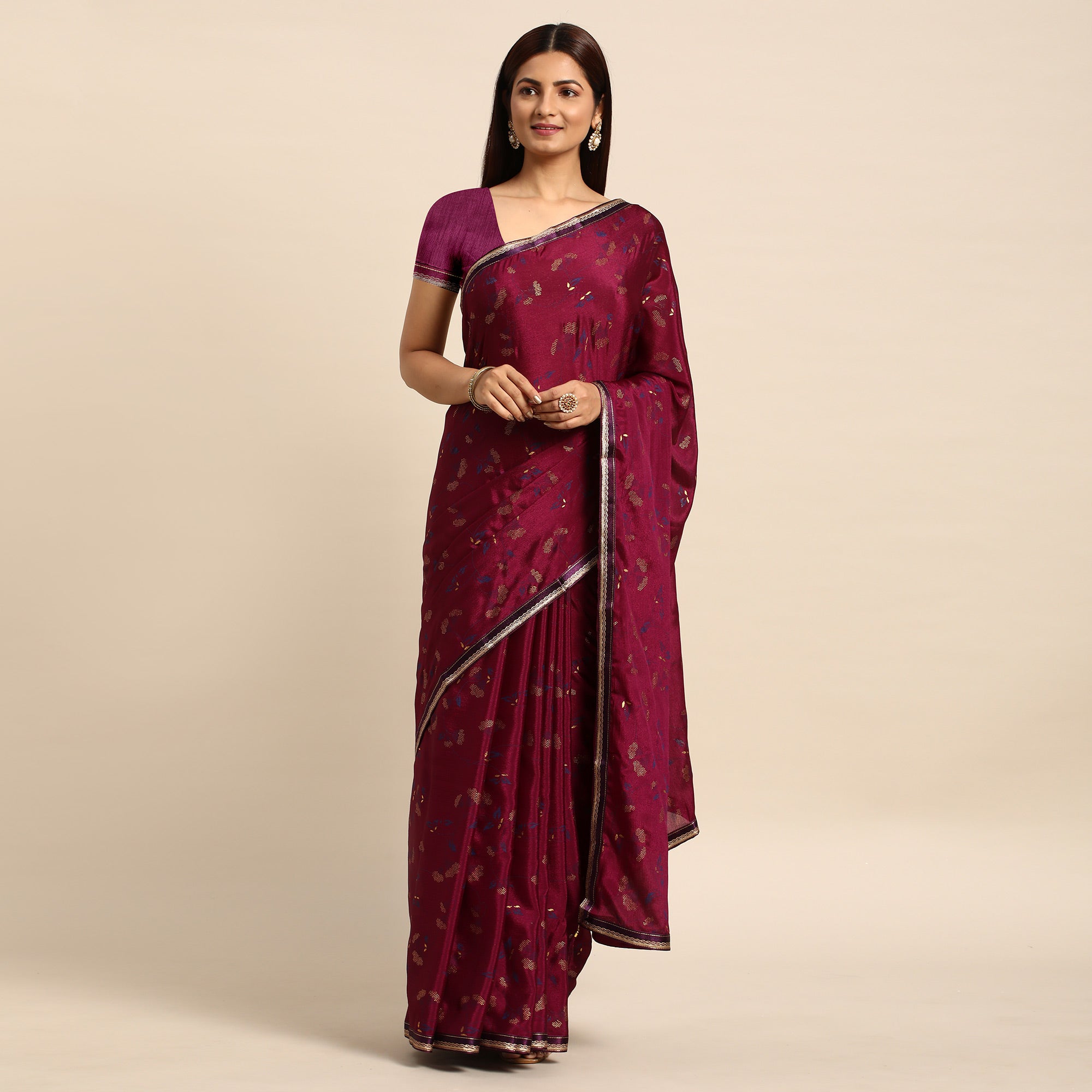 Purple Foil Printed Chiffon Saree