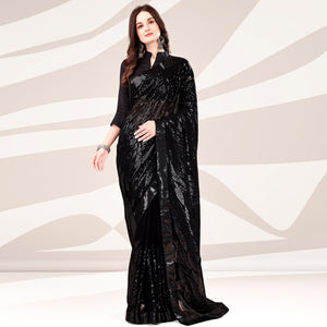Black Sequin Embroidered Georgette Saree