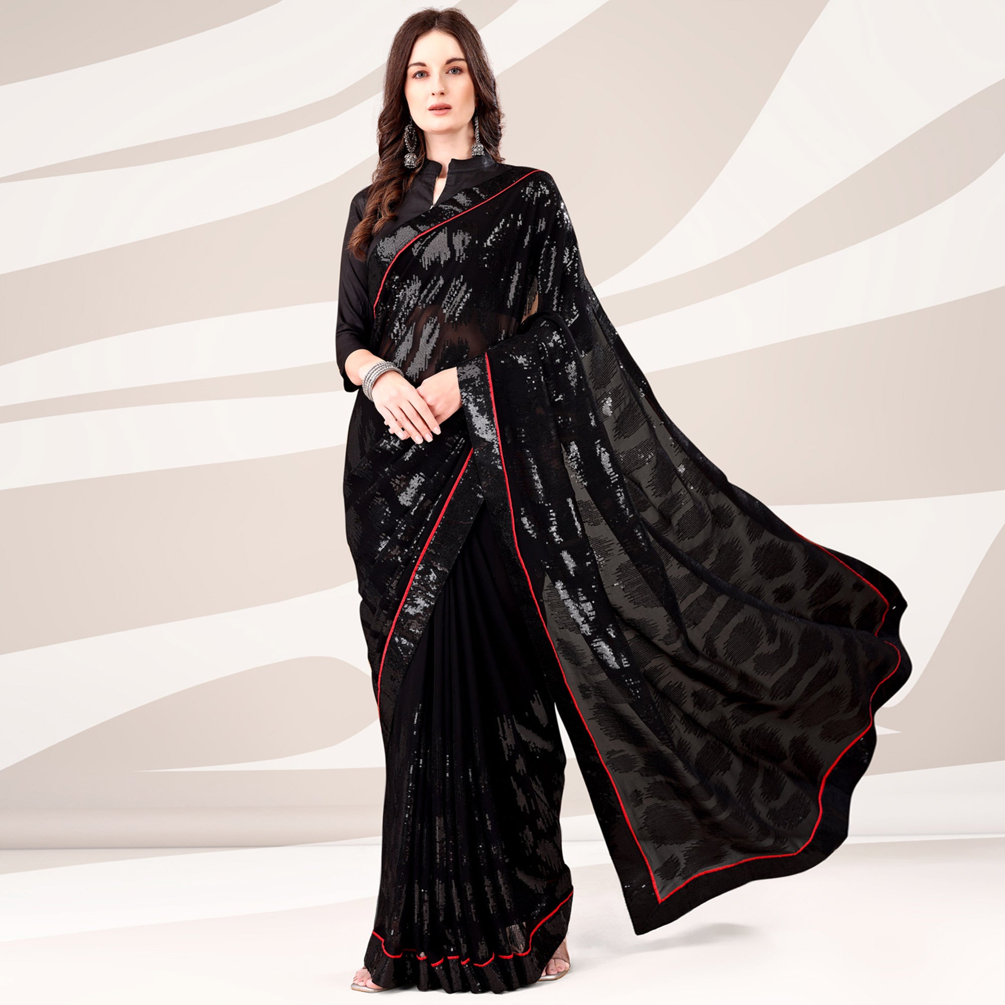 Black Sequin Embroidered Georgette Saree