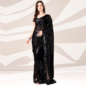 Black Sequin Embroidered Georgette Saree