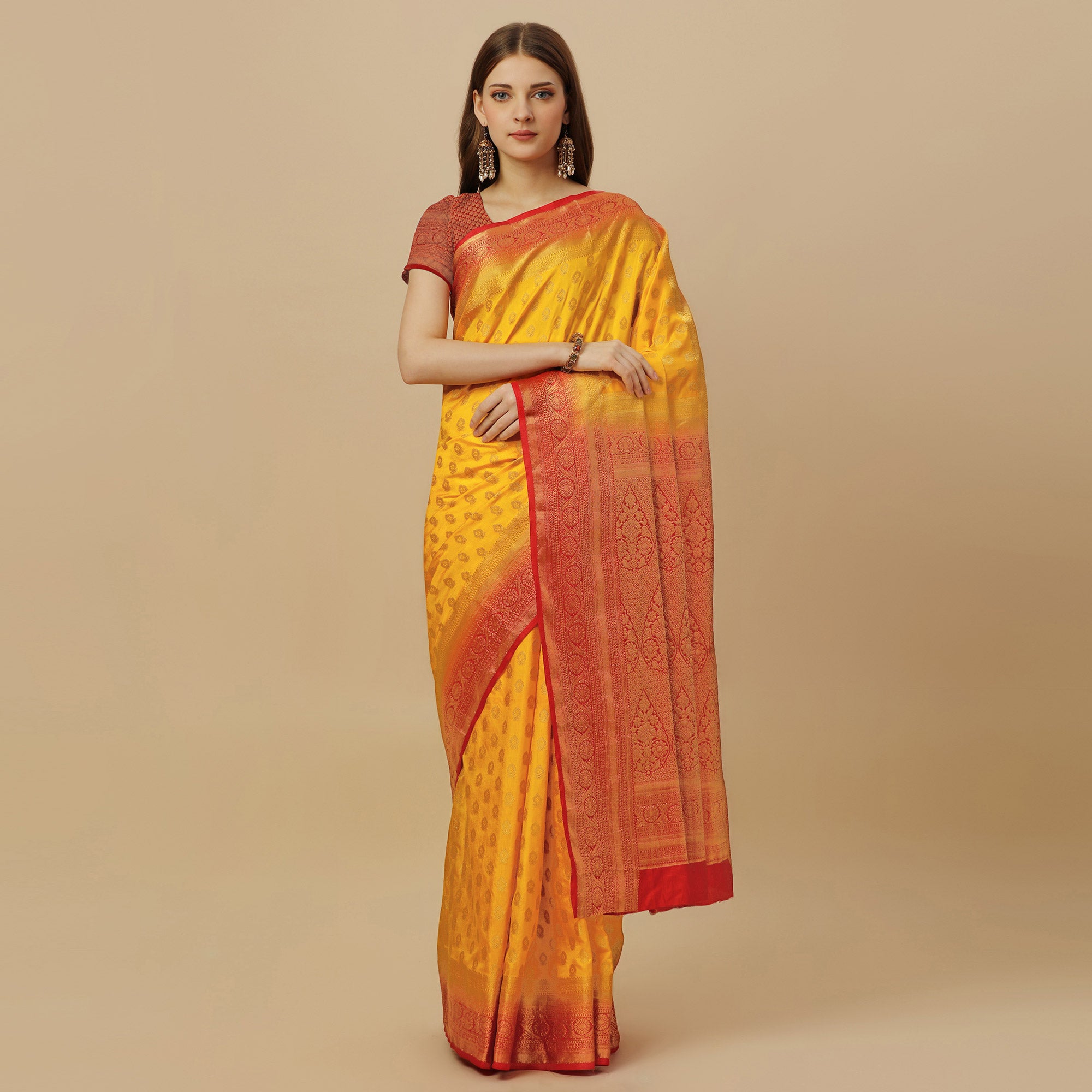 Yellow Woven Dola Silk Saree