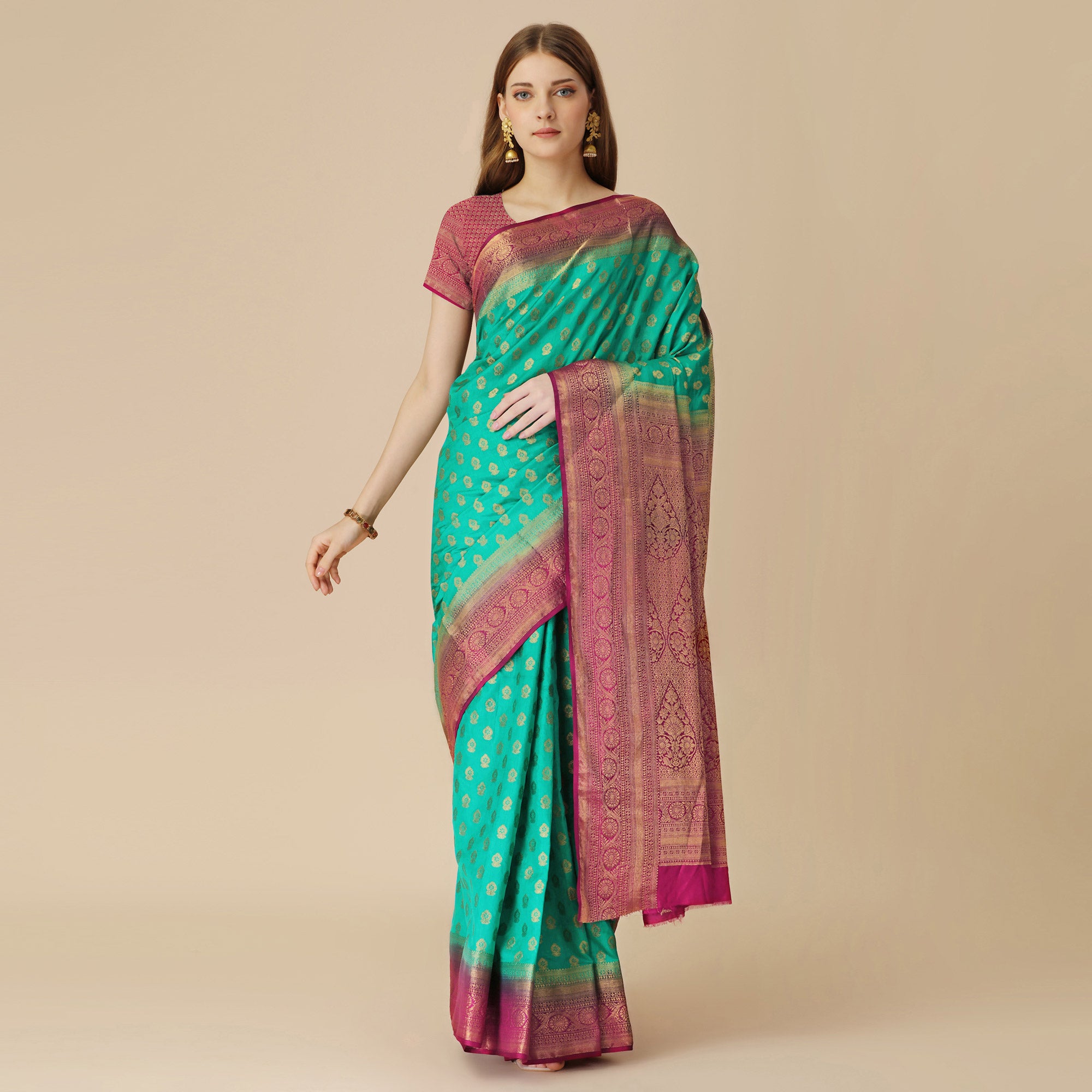 Rama Green Woven Dola Silk Saree