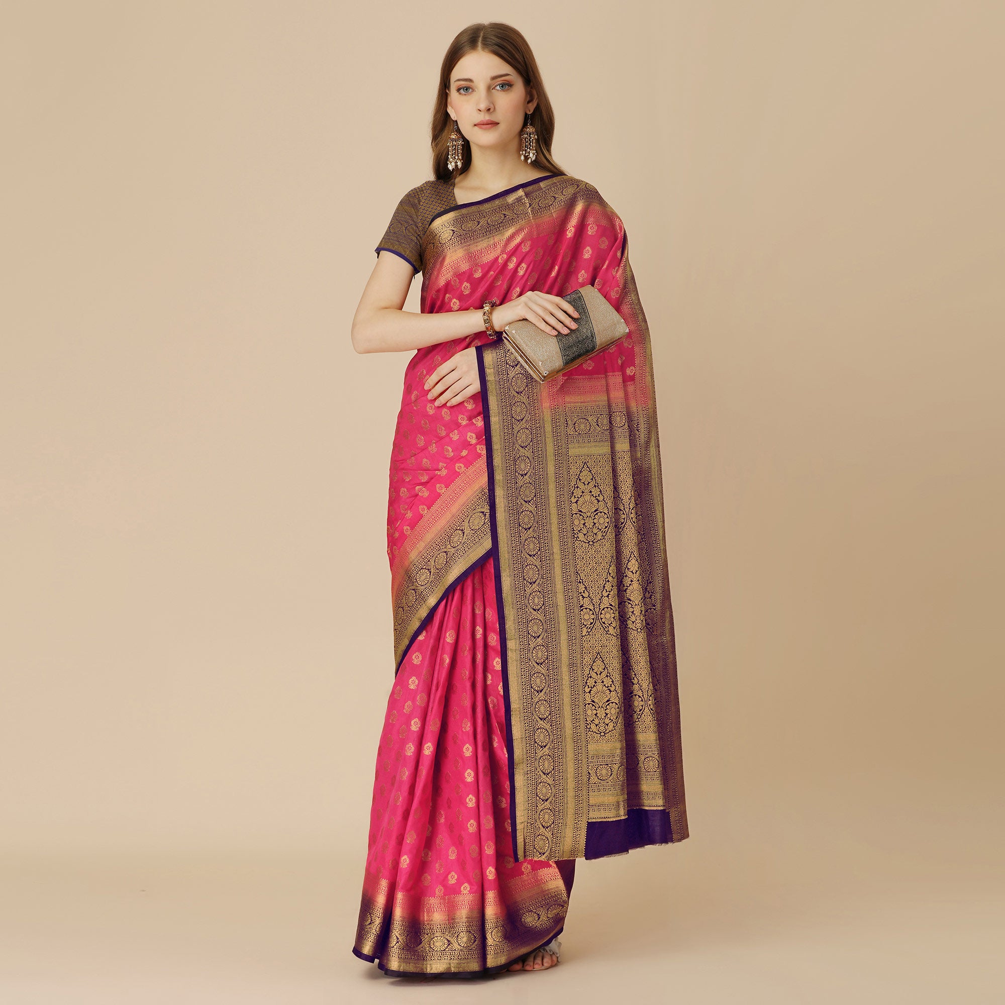 Pink Woven Dola Silk Saree