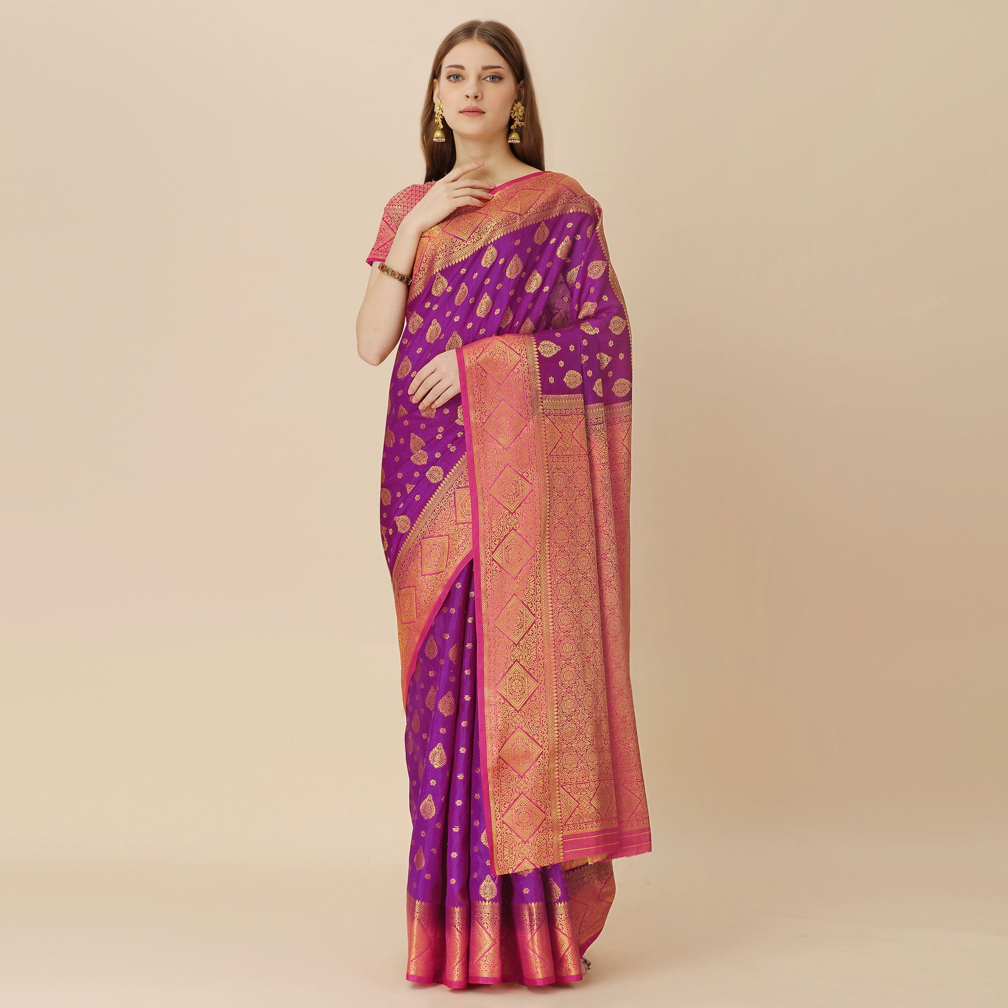 Purple Woven Dola Silk Saree