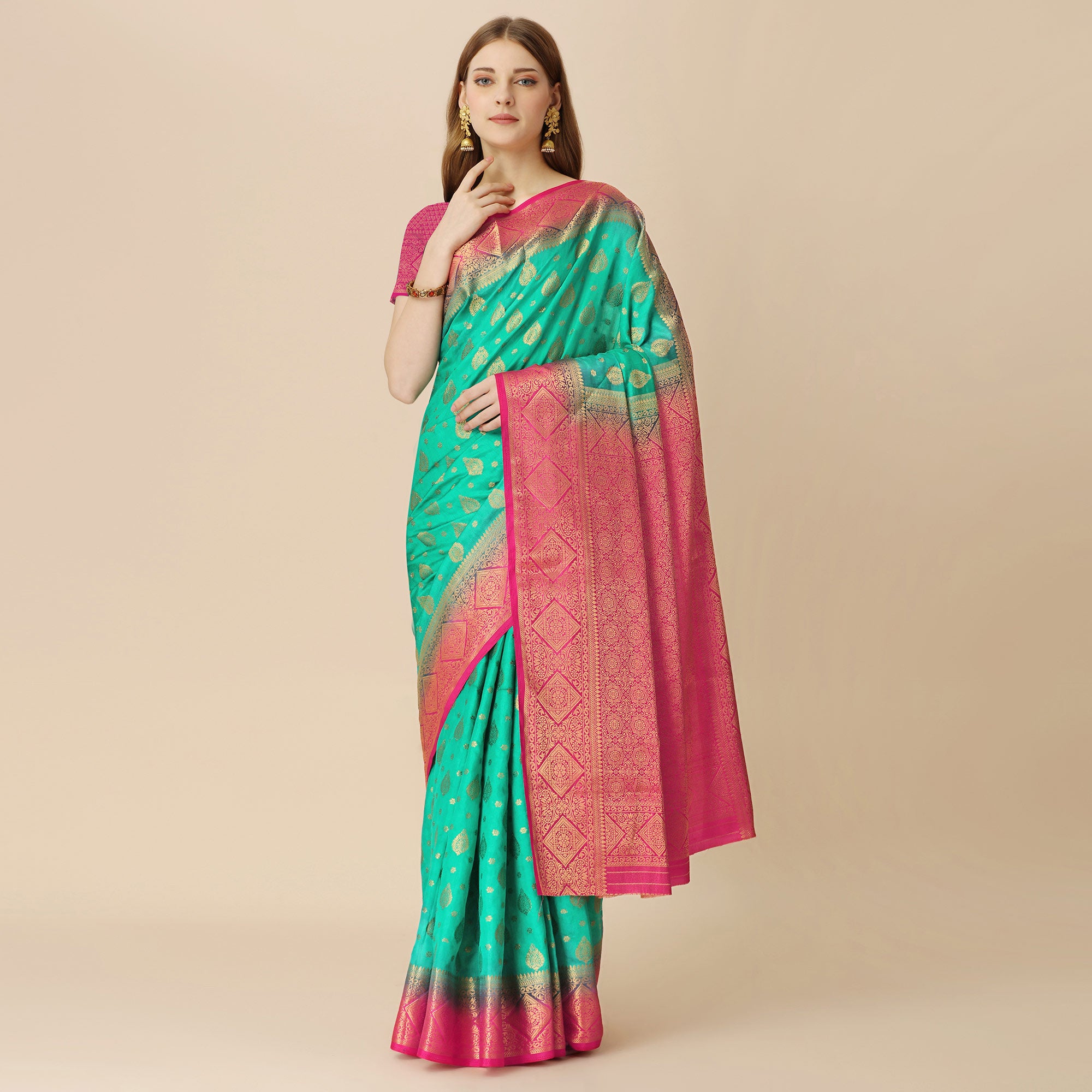 Rama Green Woven Dola Silk Saree