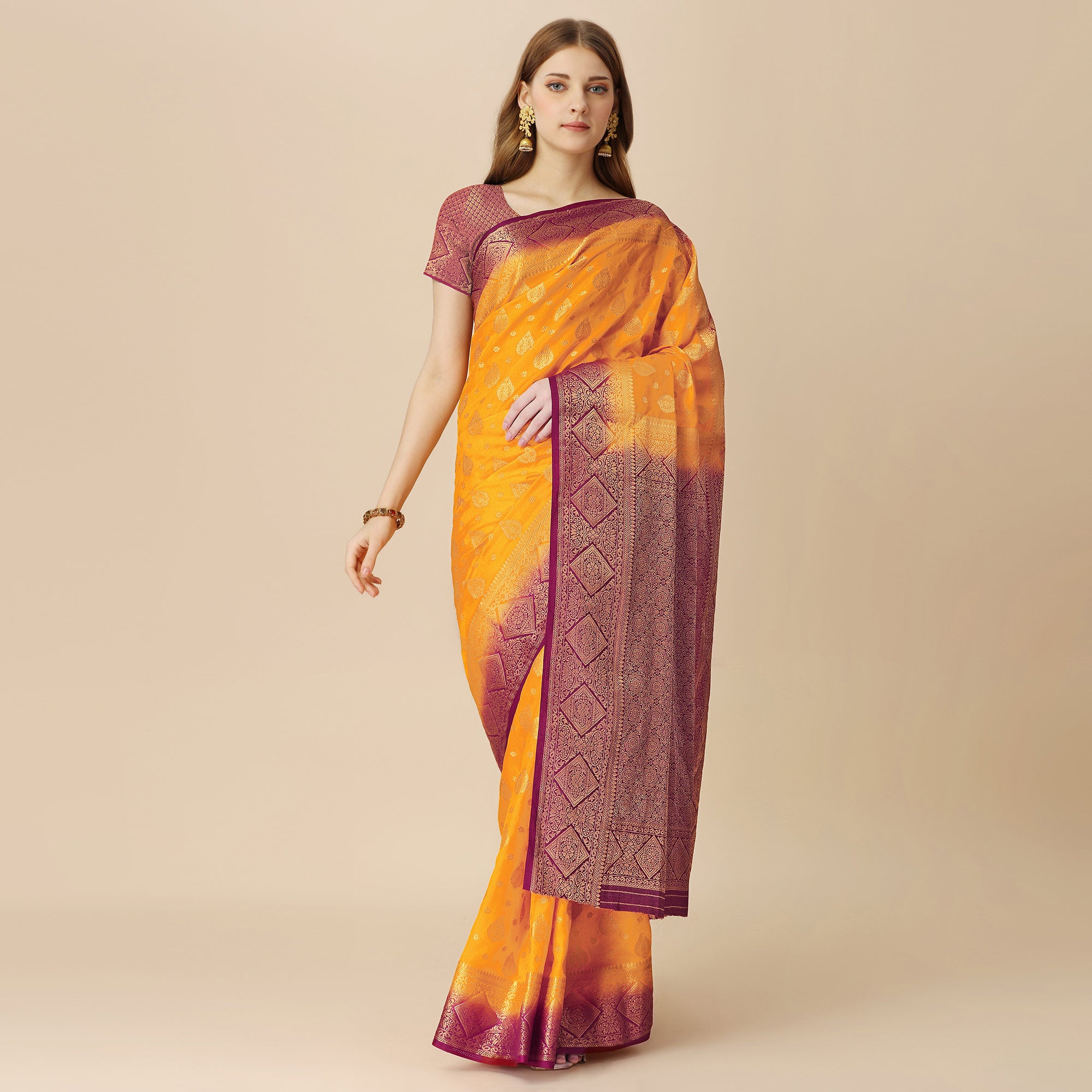 Yellow Woven Dola Silk Saree