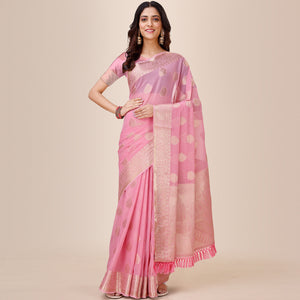 Light Pink Woven Chiffon Saree