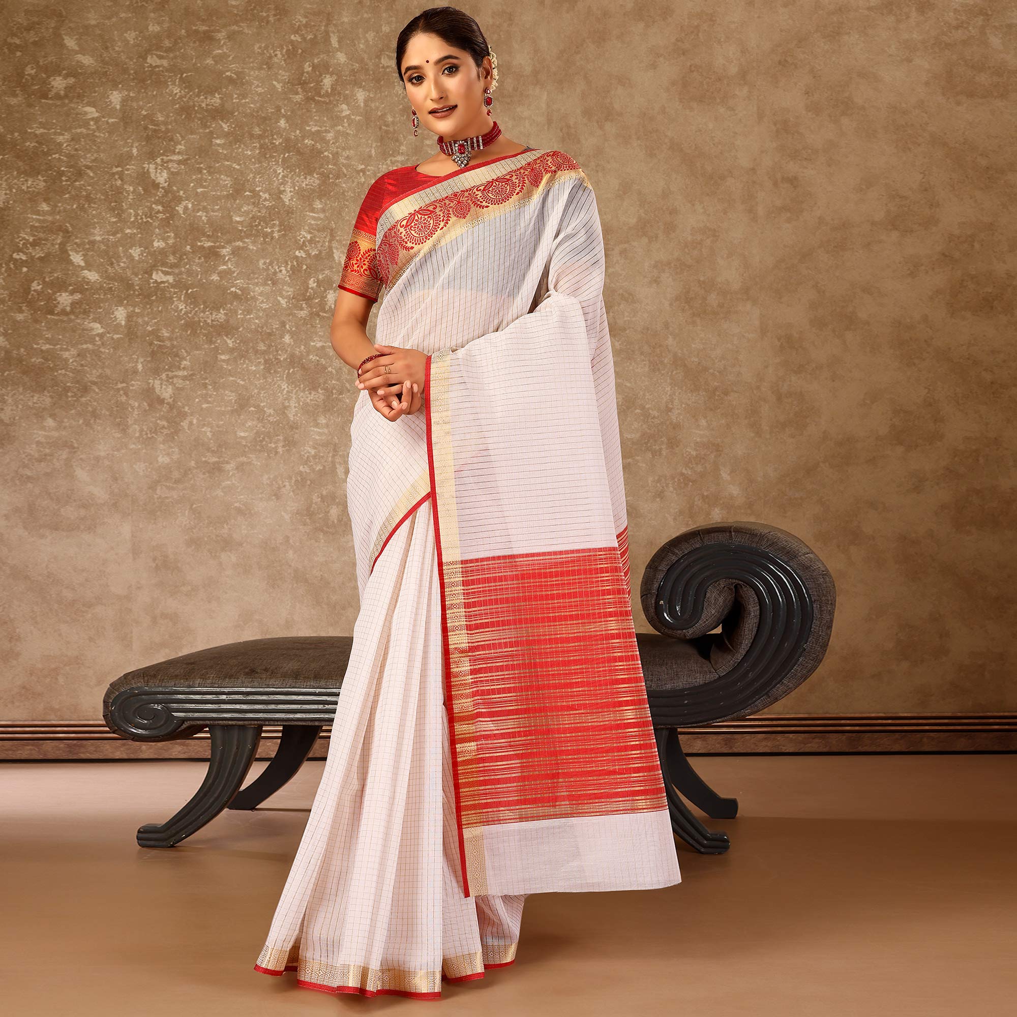 White Zari Woven Cotton Silk Saree