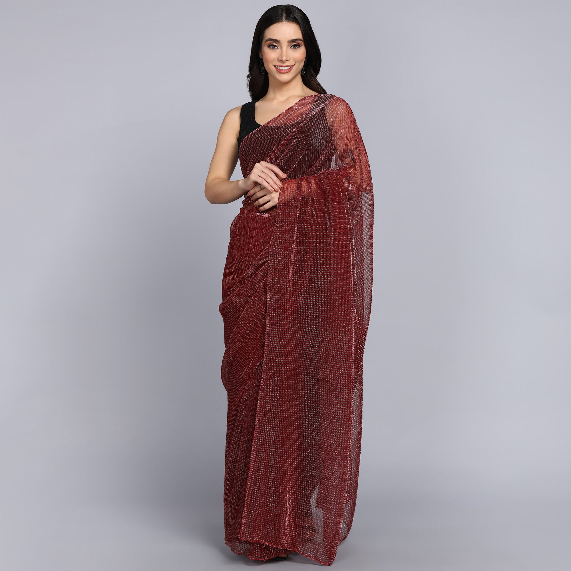 Maroon Solid Lycra Crush Saree