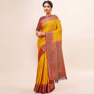 Yellow Woven Dola Silk Saree With Tassels