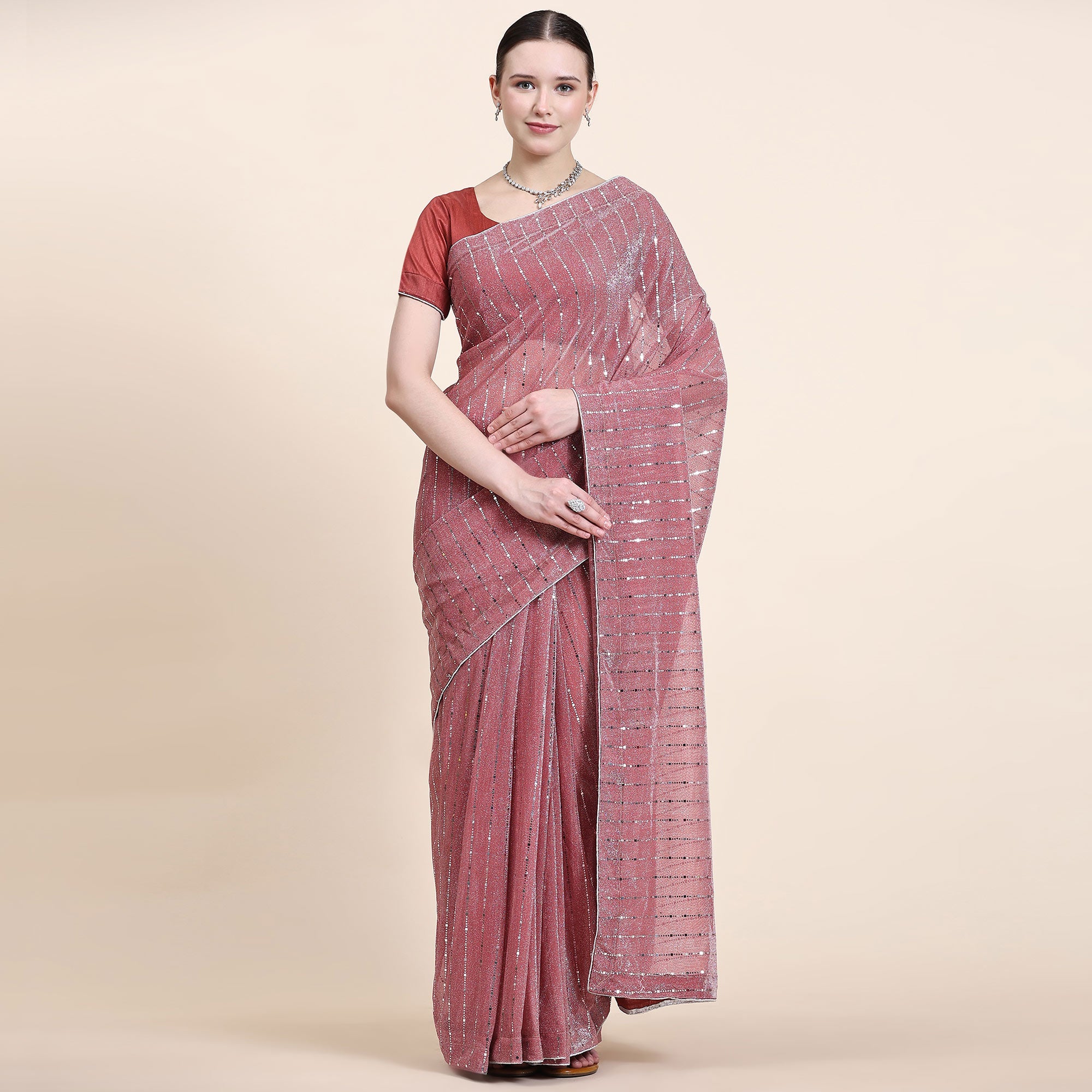 Pink Tikali Work Lycra Saree