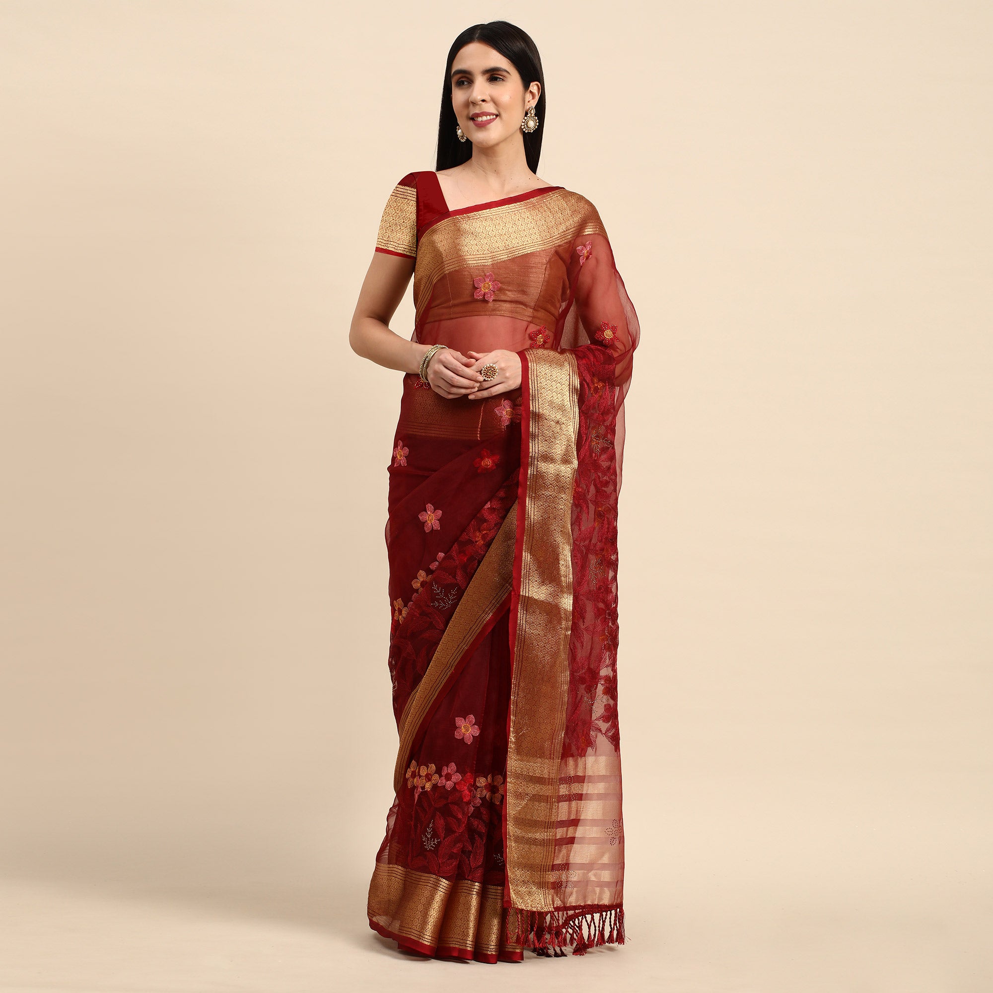 Saree mall Floral Embroidered Organza Saree main image 0