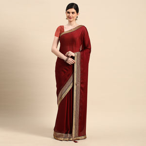 Maroon Swarovski With Fancy Border Satin Silk Saree