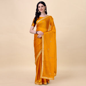 Yellow Swarovski With Sequins Embroidered Chiffon Saree