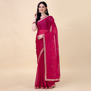 Pink Swarovski With Sequins Embroidered Chiffon Saree