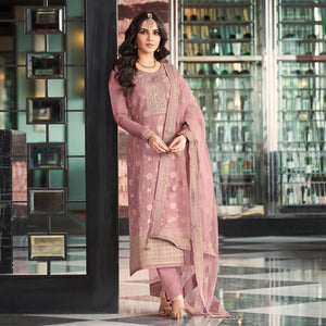 Mauve Embroidered Viscose Semi Stitched Salwar Suit