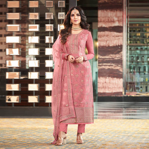 Pink Embroidered Viscose Semi Stitched Salwar Suit