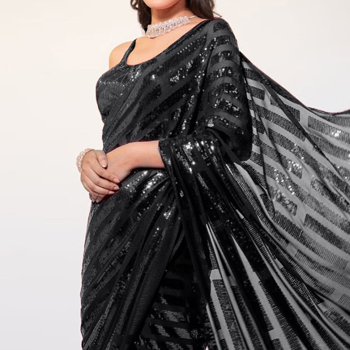 Black Sequins Embroidered Georgette Saree