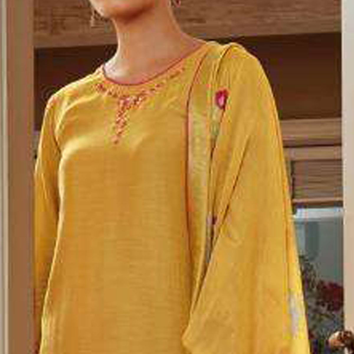 Yellow Embroidered Pure Silk Suit
