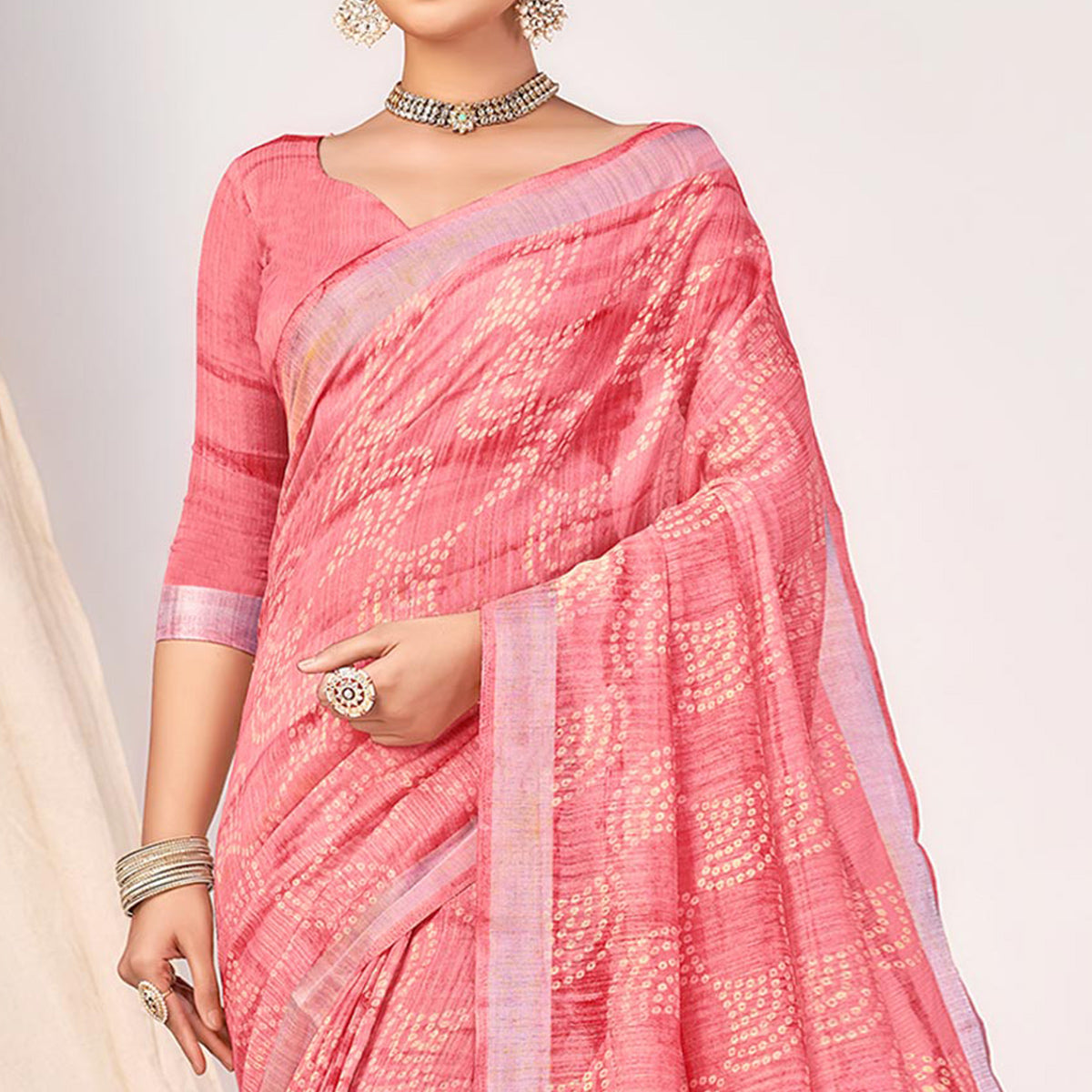 Pink Printed Cotton Silk Saree With Woven Border