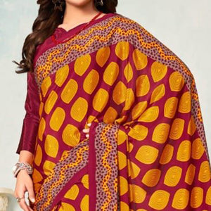 Maroon & Yellow Printed Art Silk Saree
