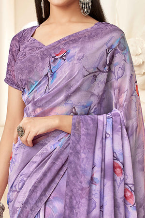 Lavender Georgette Saree With Delicate Floral Print