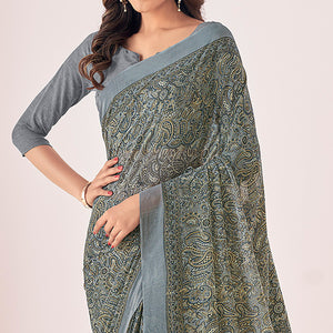 Grey Printed Georgette Saree