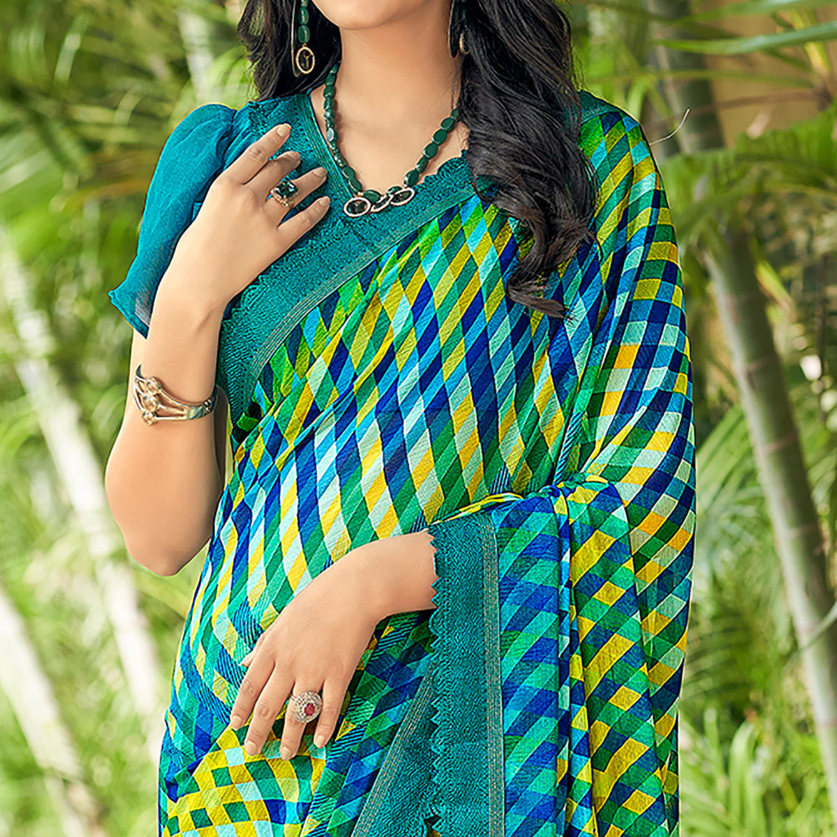 Blue Printed Chiffon Saree