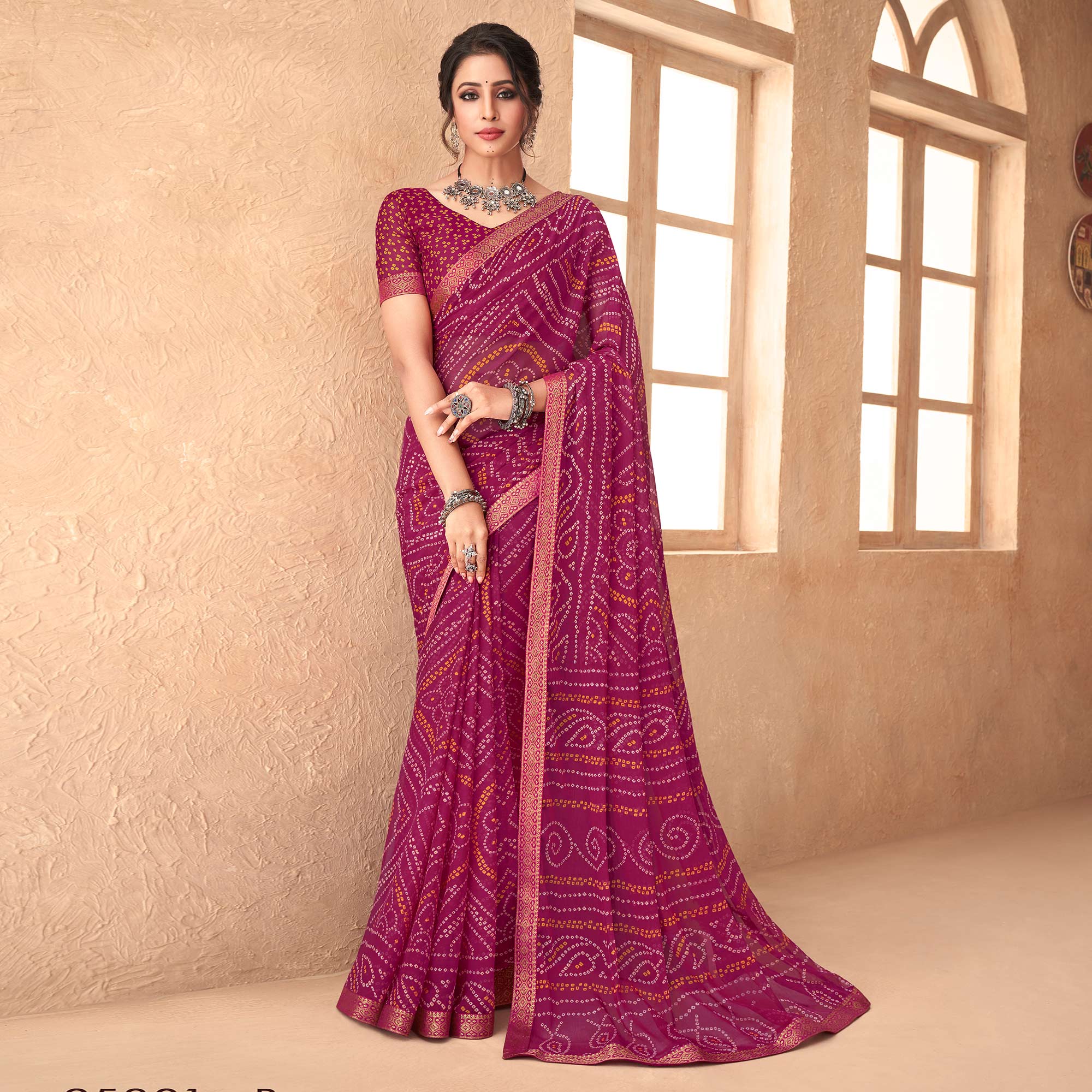 Purple Bandhani Printed Chiffon Saree