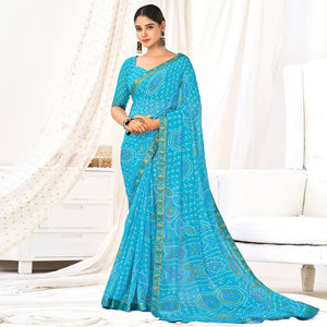Blue Bandhani Printed Chiffon Saree