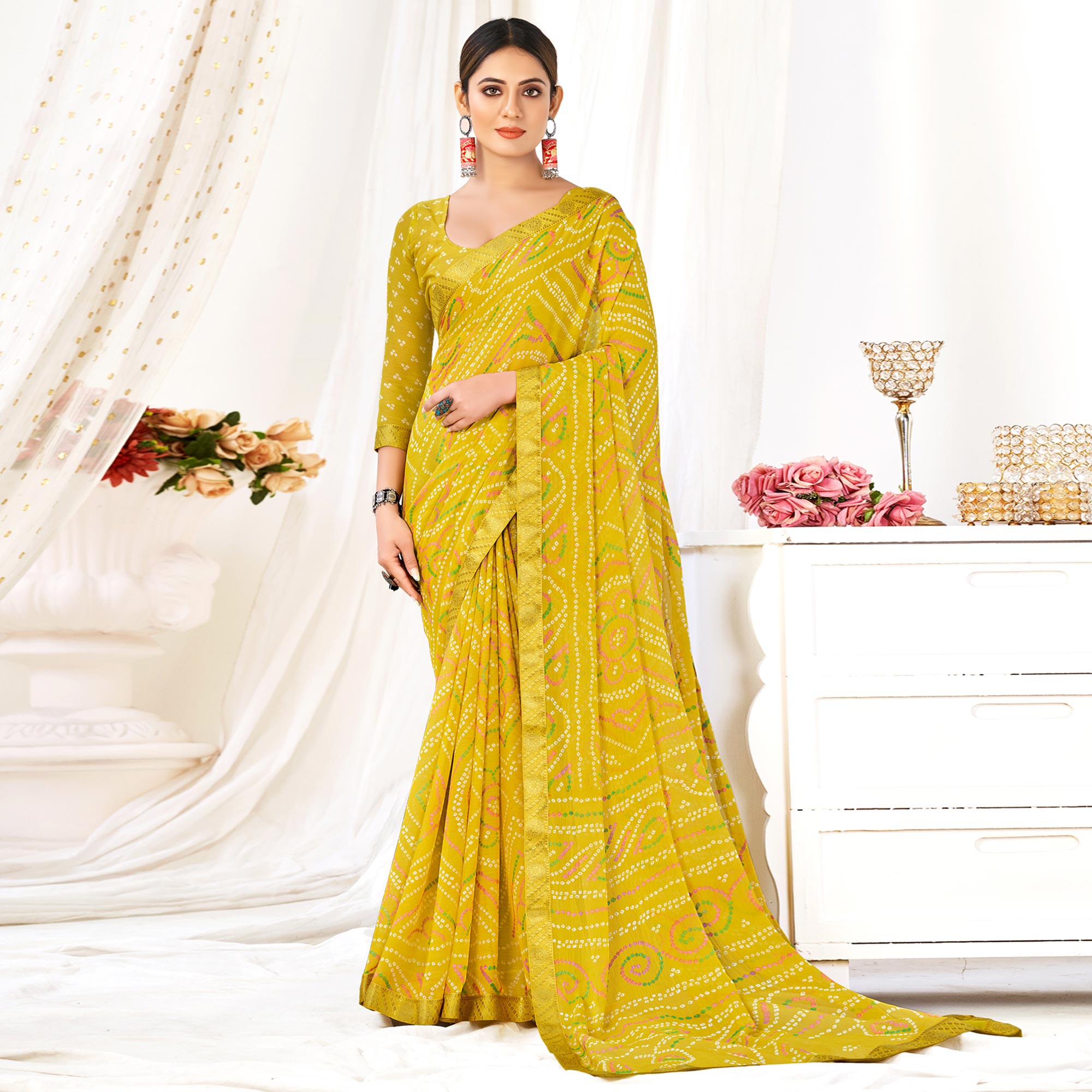 Lemon Yellow Handcrafted Chiffon Saree – Local Nation