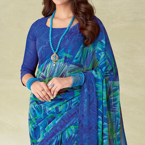 Blue Abstract Printed Chiffon Saree