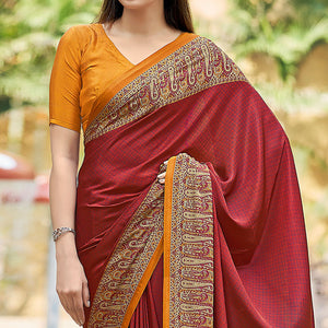 Red Printed Crepe Silk Saree