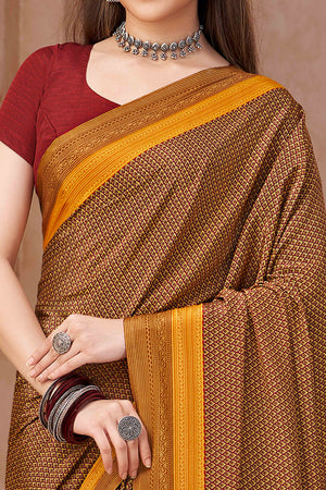 Mustard Crepe Silk Saree Featuring Delicate Floral Print Work