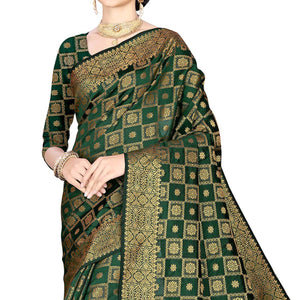 Green Floral Woven Jacquard Saree