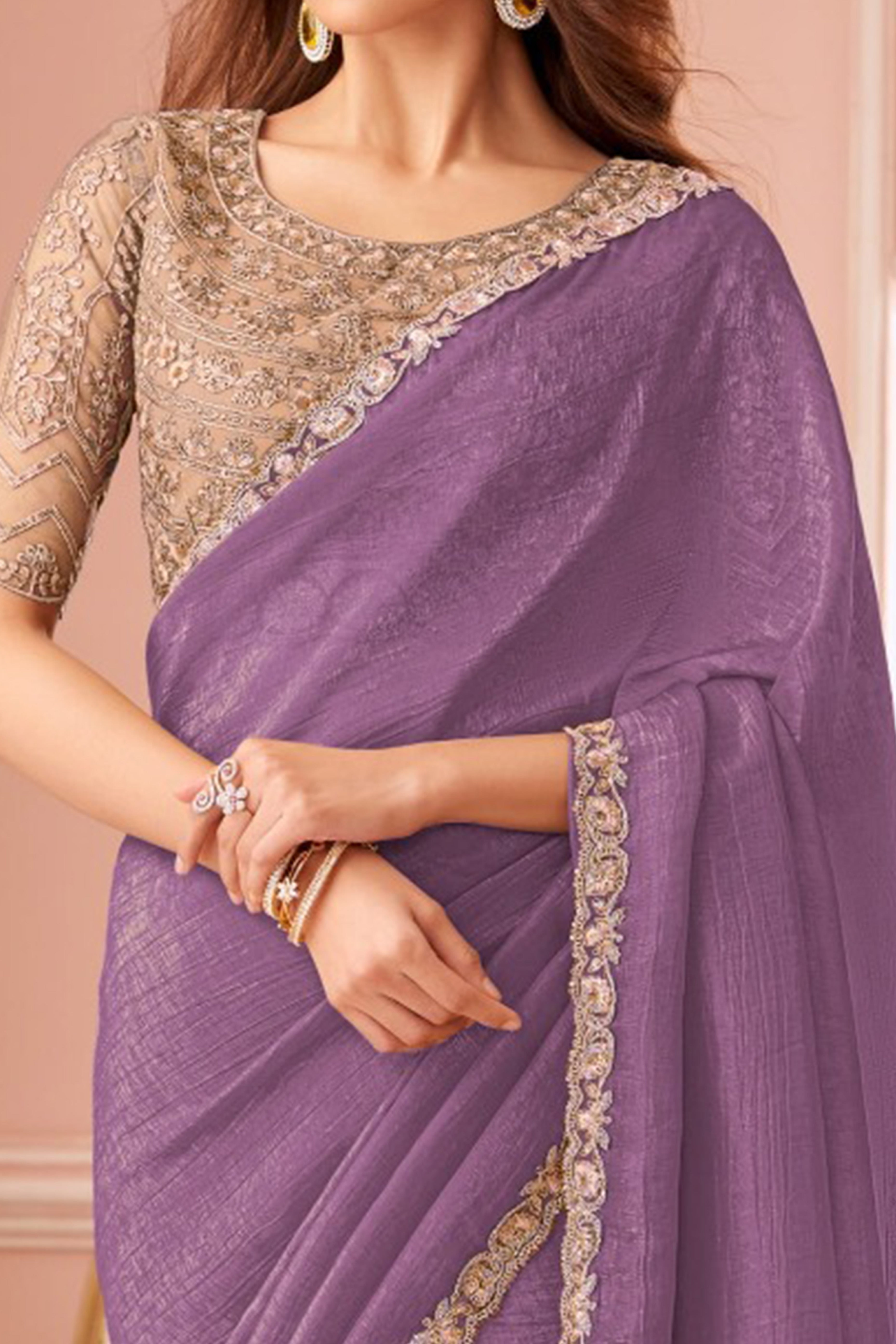 Designer Purple Sequin Embroidered Georgette Saree for Party Functions