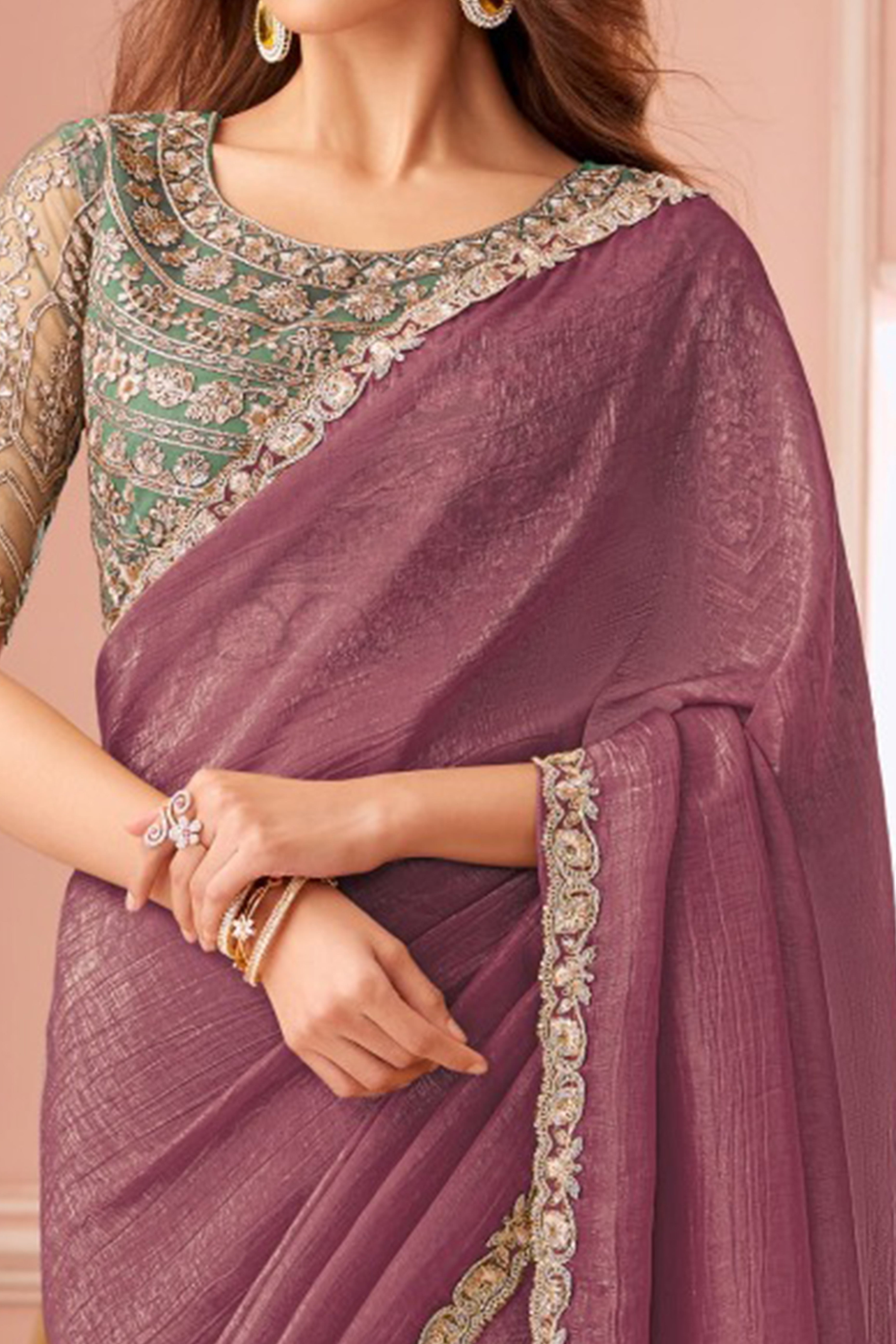 Designer Mauve Sequin Embroidered Georgette Saree for Party Functions