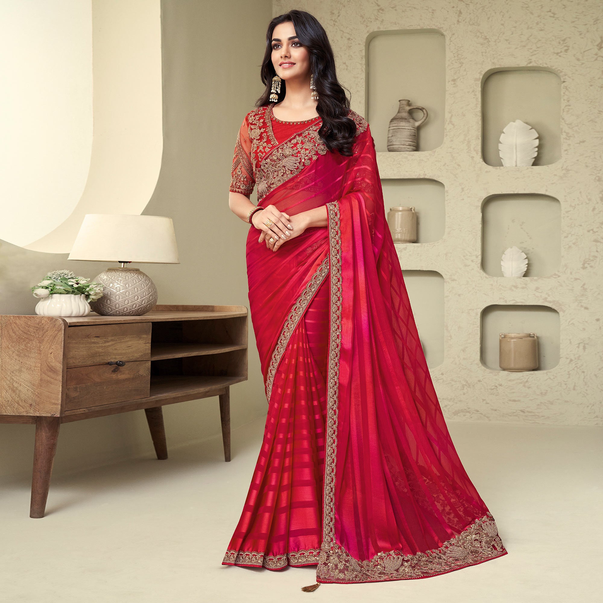 Pink Sequins Embroidered Georgette Saree