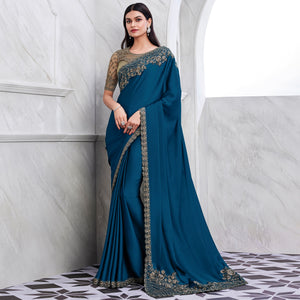 Blue Floral Sequins Embroidered Georgette Saree