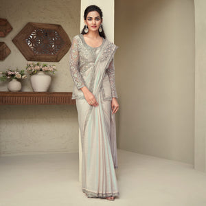 Beige Sequins Embroidered Georgette Saree