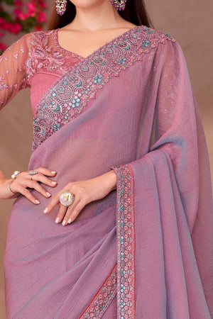 Party Perfect Lavender Georgette Saree with Shimmering Sequin and Thread Embroidery