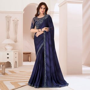 Blue Embroidered Chiffon Saree