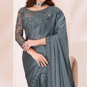 Grey Embroidered Georgette Saree