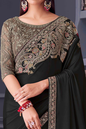 Black Satin Saree Embellished with Sequin Work