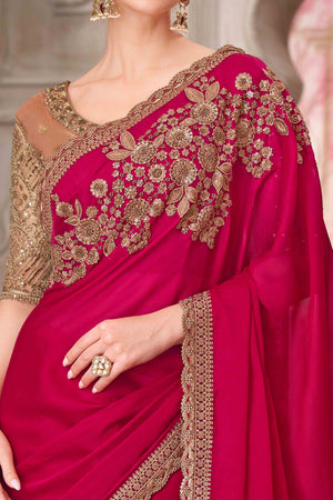 Glamorous Rose Pink Satin Saree with Intricate Sequin & Floral Work